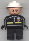 LEGO 4555pb045 Duplo Figure, Male Fireman, Black Legs, Black Top with Fire Logo and Zipper, White Fire Helmet