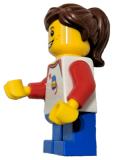 LEGO hol132 Girl - Shirt with Red Collar, Spaceship Orbiting Classic Space Helmet, Blue Short Legs, Ponytail and Swept Sideways Fringe, Freckles
