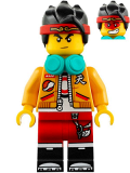 LEGO mk019 Monkie Kid - Bright Light Orange Jacket, Headphones (Neutral / Angry with Red Splotch)