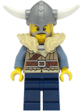 LEGO vik040 Viking Warrior - Male, Dark Tan Jacket with Tan Fur, Dark Blue Legs, Flat Silver Helmet